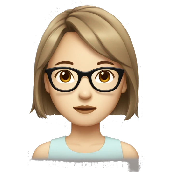 Korean girl with glasses, medium length hair, side bangs and light brown hair emoji