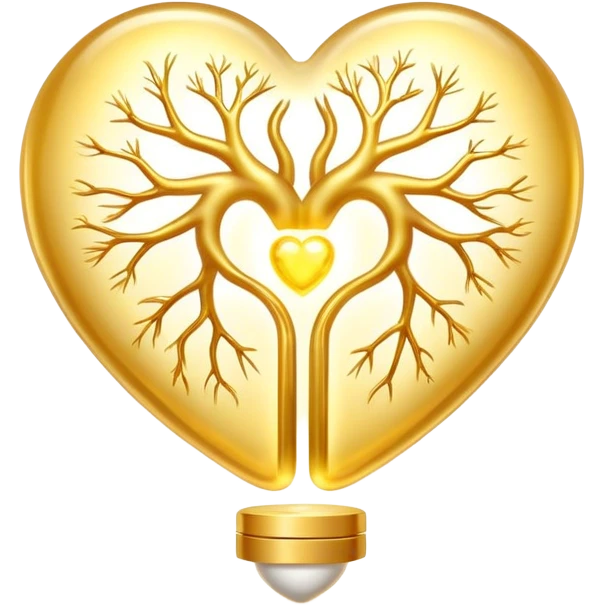 Glowing golden omega-3 pill with ethereal aura, connected by flowing energy to a luminous brain and heart. The brain shows enhanced neural activity while the heart pulses with healthy rhythm, all surrounded by a soft radiance representing improved cognitive and cardiovascular health. emoji