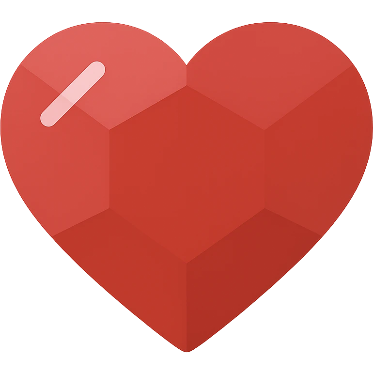 ruby heart vector illustration, icon-color-filled style, no outlines, 3 expressive facets, rich red color, simple geometric highlights, minimalist for vectorization emoji