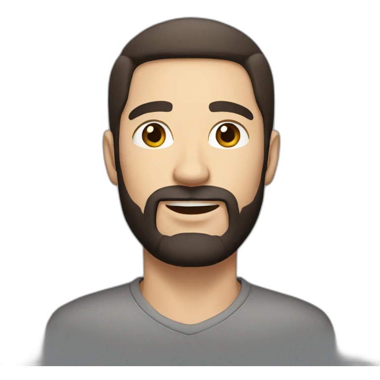 White man with straight dark hair and trimmed beard wiht brown eyes emoji