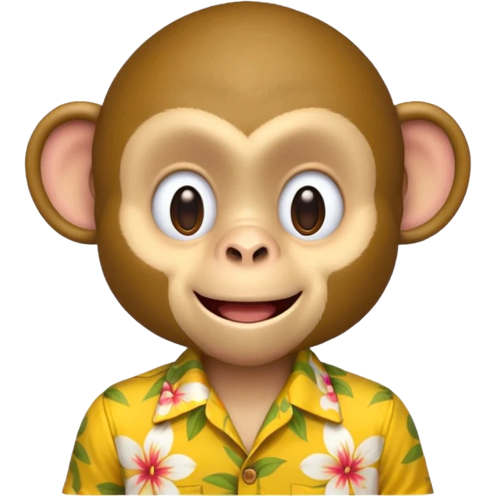 Monkey – cheeky grin, wearing yellow floral aloha shirt. emoji