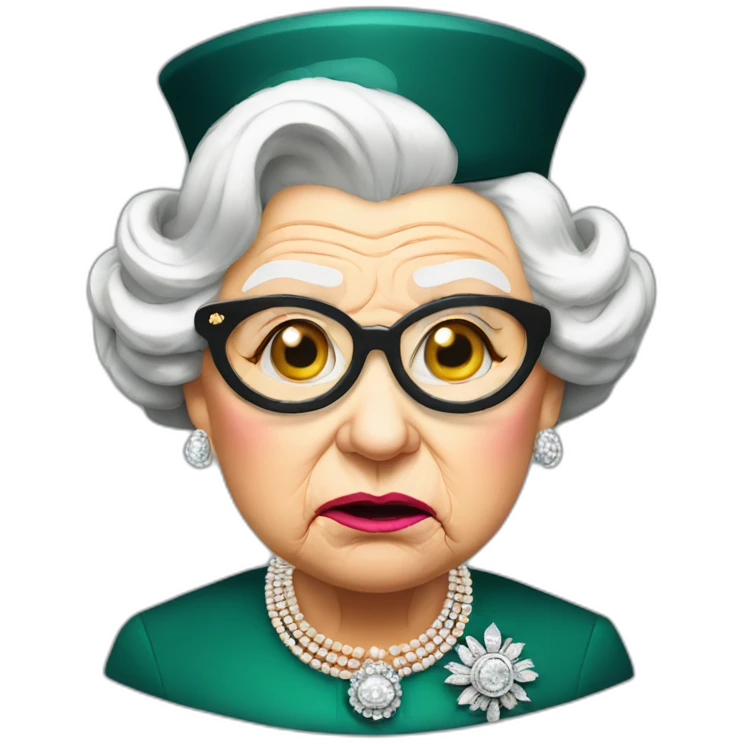 Queen Elizabeth II looking angry with a monocle in one eye emoji