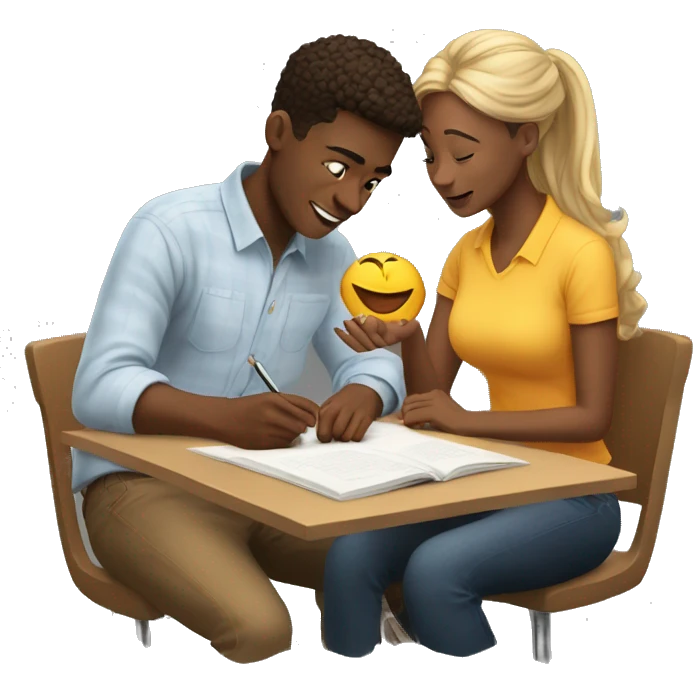 a college student couple is studying emoji