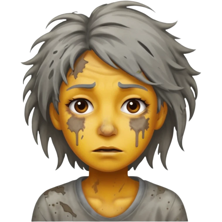 very dirty looking homeless woman very very dirty and smelly looking face only, not old with grey smudges everywhere and messy hair and lots of stains on face ugly and smudged face emoji