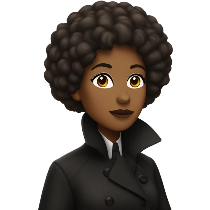 Miss Sherlock as a brown-skinned woman with an afro, wearing a black trench coat emoji