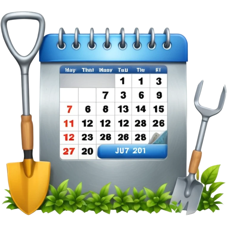 calendar icon with garden tools near. Transparent background emoji