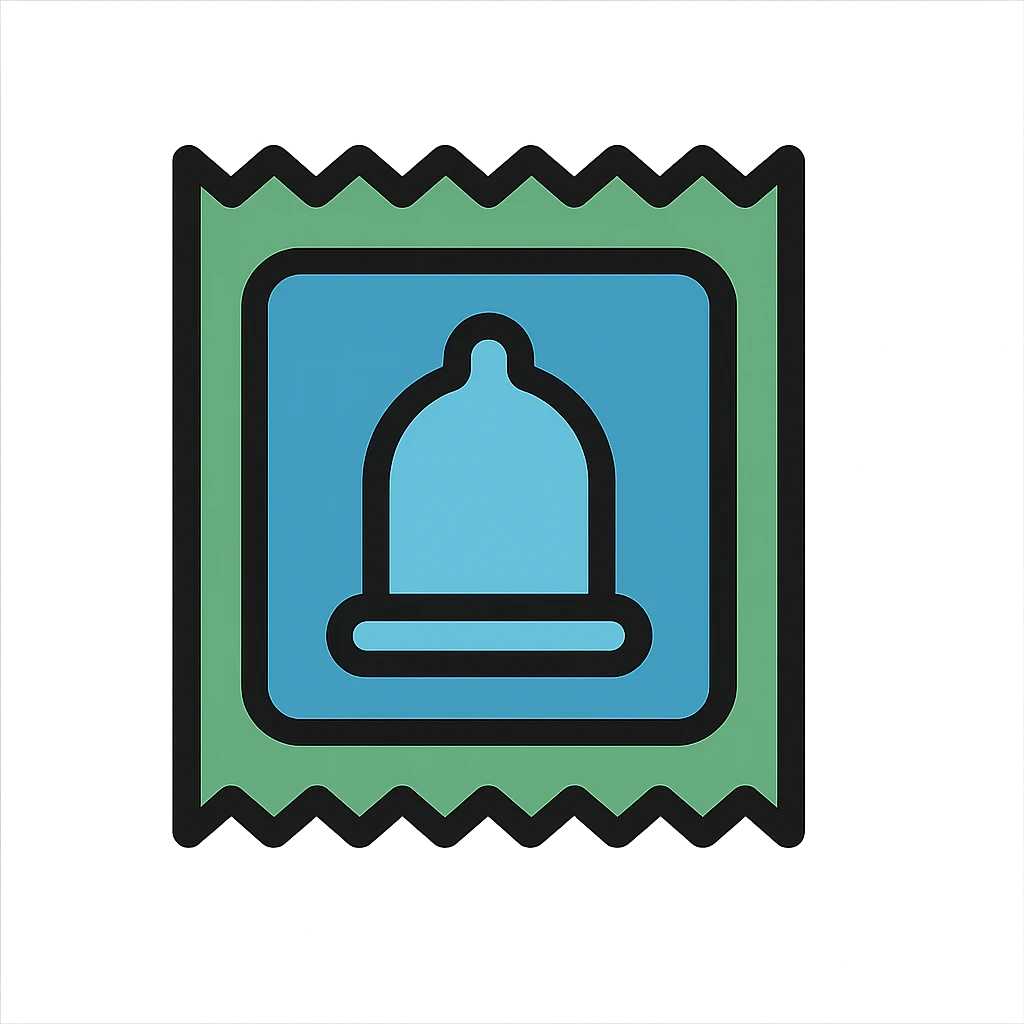 modern and friendly blue and green condom wrapper, for STI prevention poster emoji