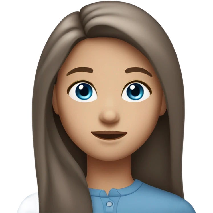 a girl with long but not too long brown hair, gray-blue  eyes, blushing emoji