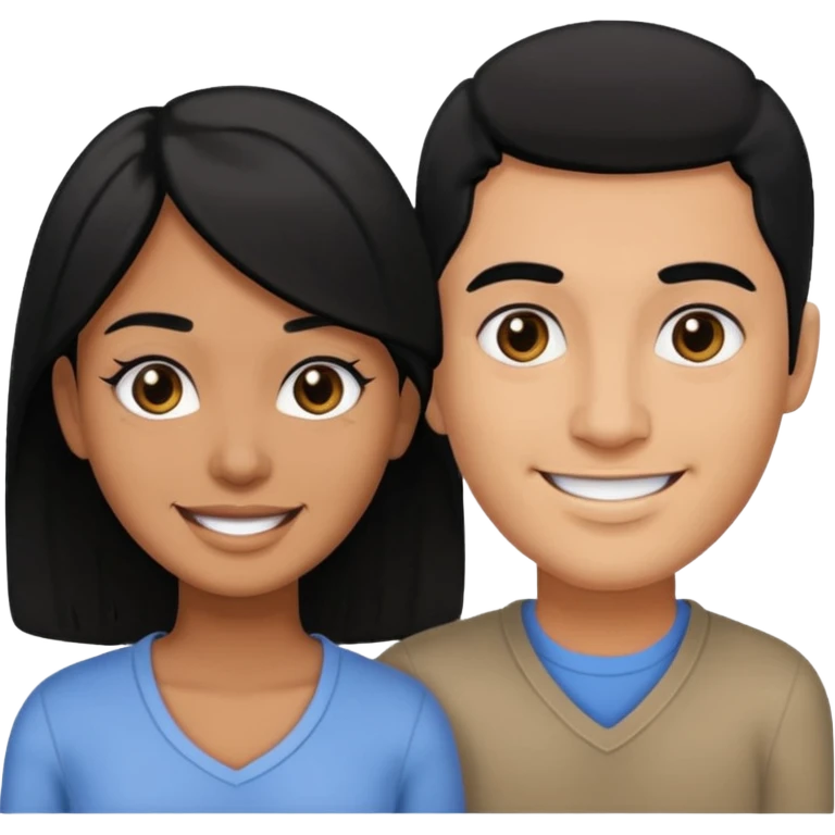 A brown man with black hair and black eyes, and a woman with black hair and black eyes, as a couple emoji