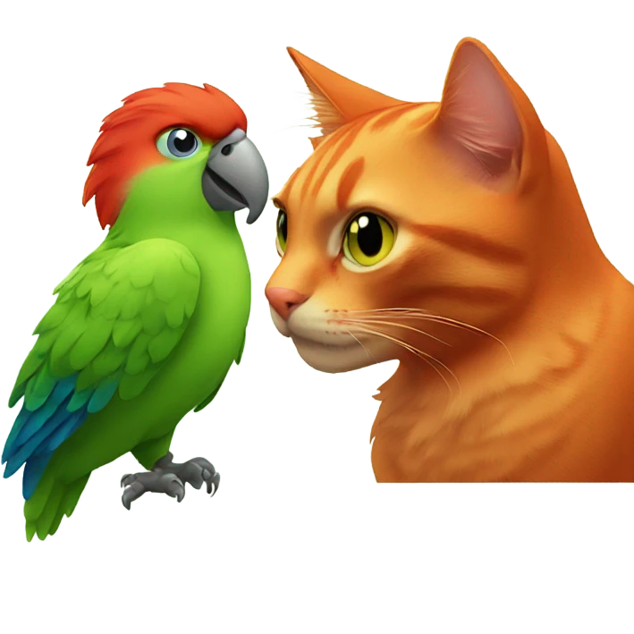 red cat and parrot emoji