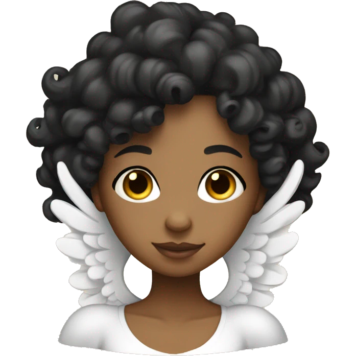 tan angel girl with black curls, pretty, wings emoji