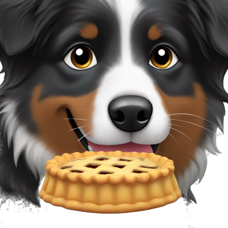 Small black australian shepherd dog eating pie  emoji