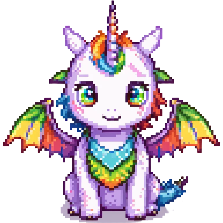 cute dragon with big eyes, rainbow wings, and unicorn horn, simple background emoji