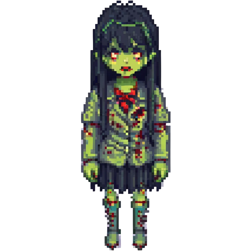 girl zombie with black long hair and bangs emoji