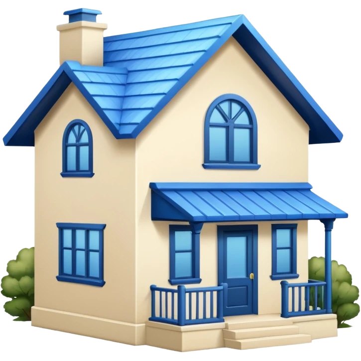 a creamy-colored house with blue trim and a blue roof emoji