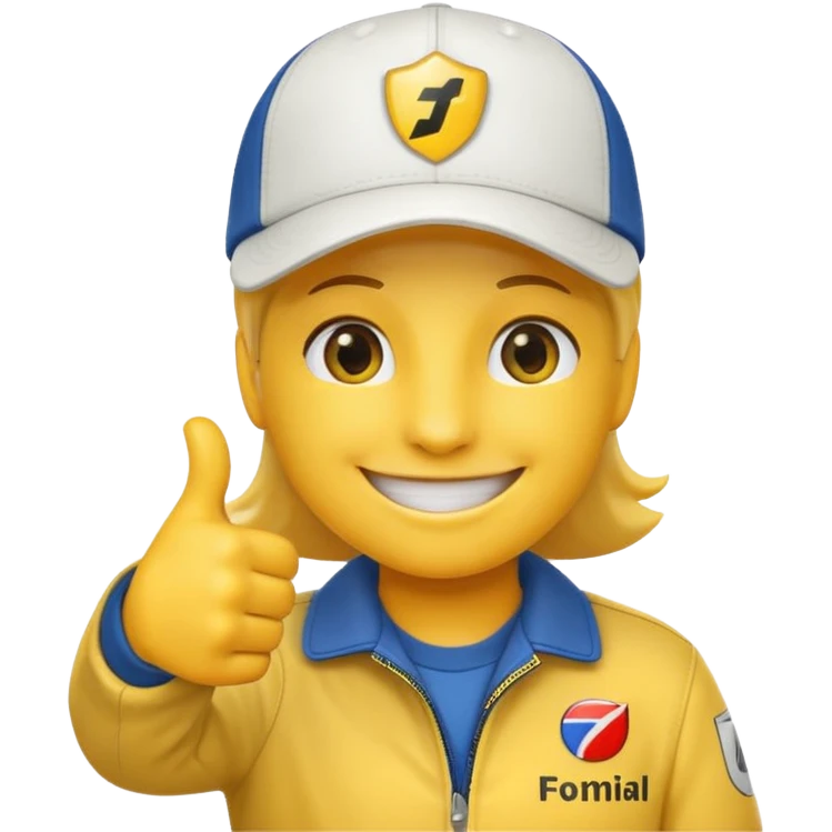 thumbs up emoji wearing a cap with the Formula 1 logo emoji