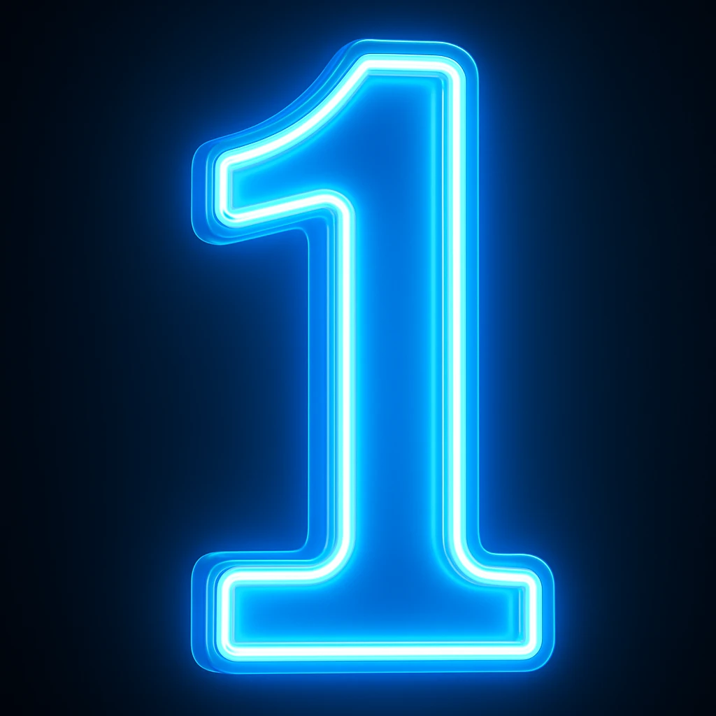 The same 3D number 1 in a neon style with a glowing effect, but brighter. emoji