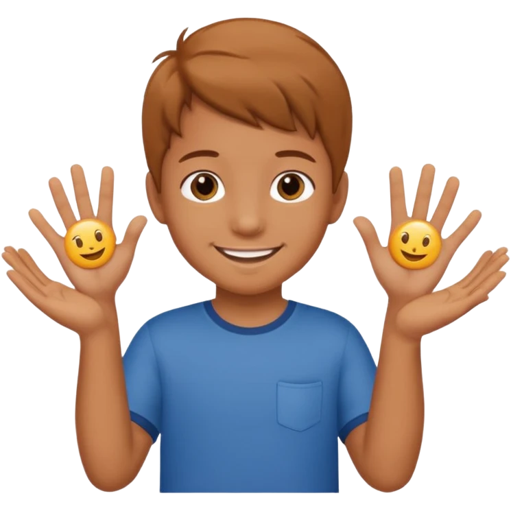kid with tan hair and holding a six in his hand and a seven and the other hand emoji