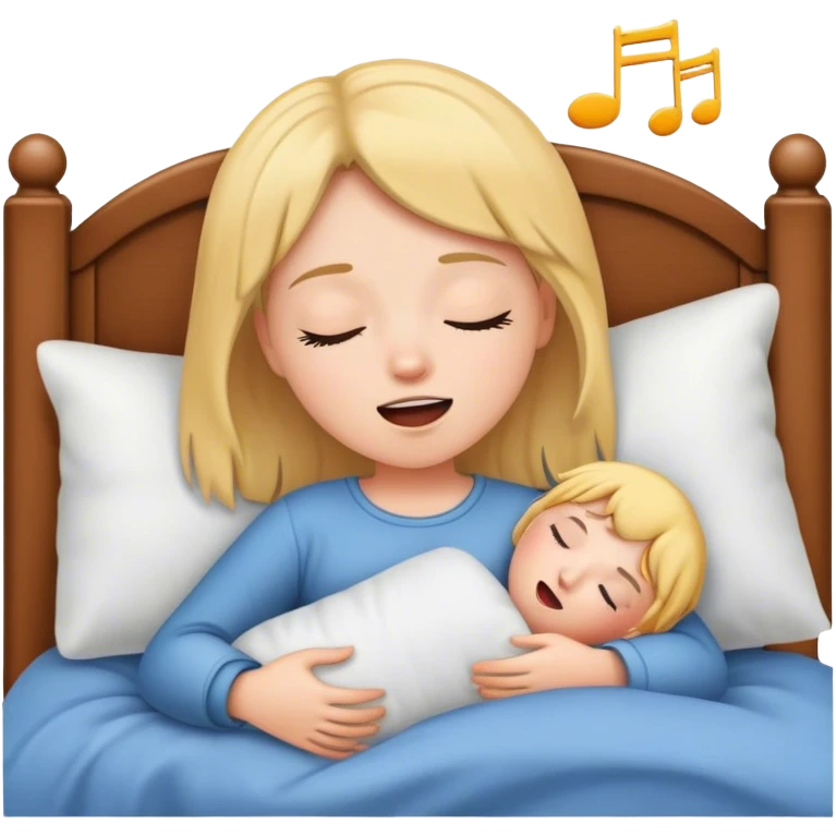 Young girl singing while sleeping in bed emoji