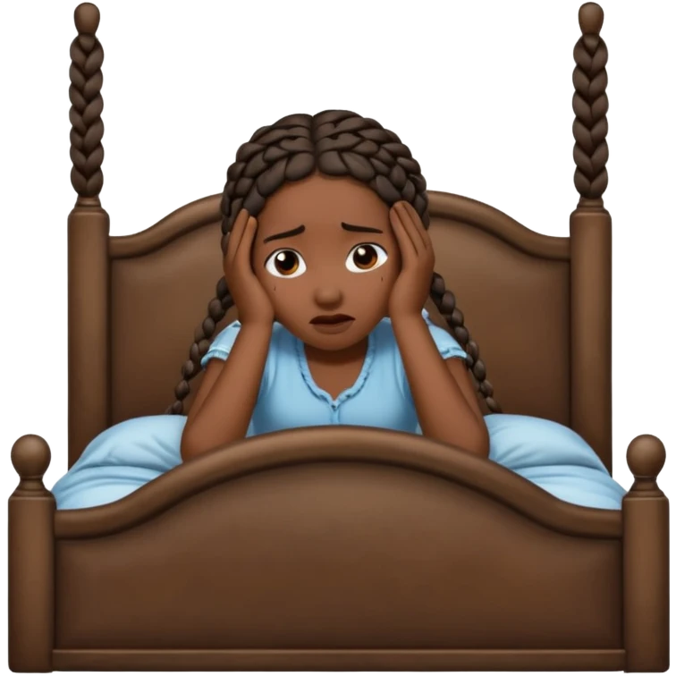 Black woman with braids in a big king size bed by herself crying emoji