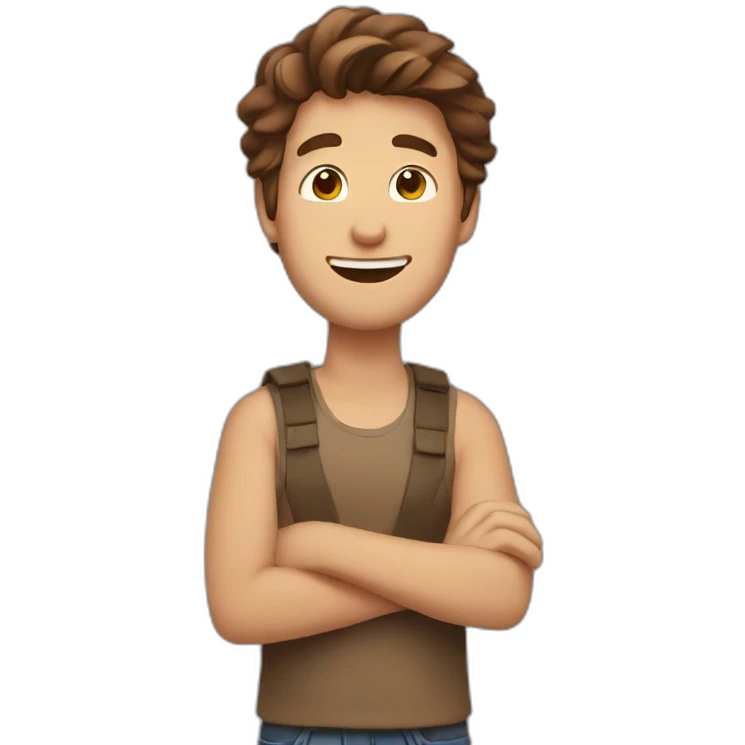 guy celebrating with brown hair emoji