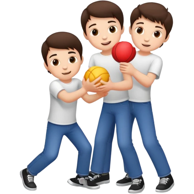 Three young brunette brothers playing together  emoji
