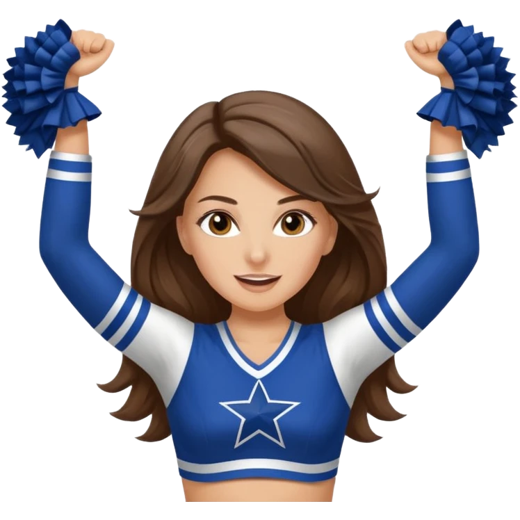 white happy long haired brunette girl hazel eyes in dallas cowboy cheerleader outfit cheering emoji