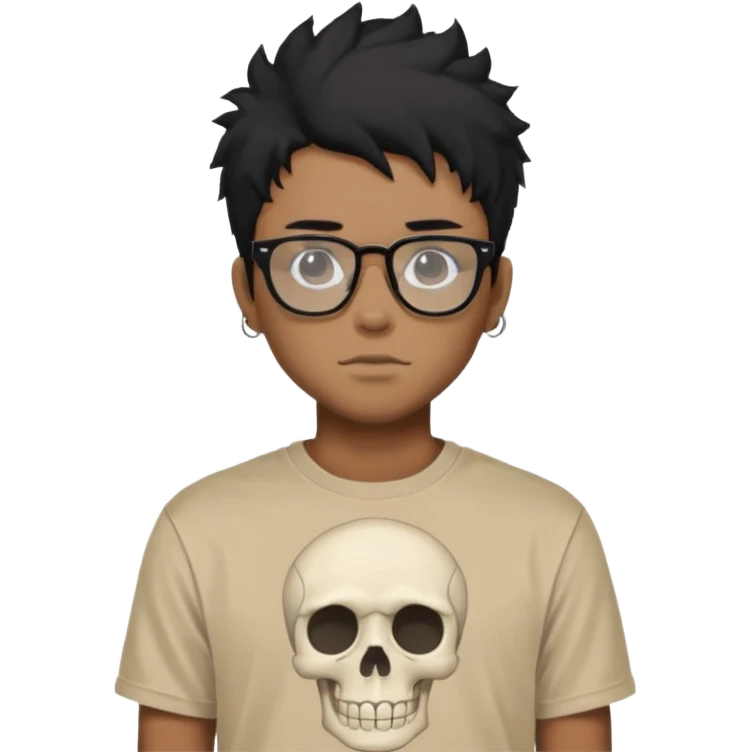 black anime hair guy with skeleton makeup wearing a stussy tshirt with glasses emoji