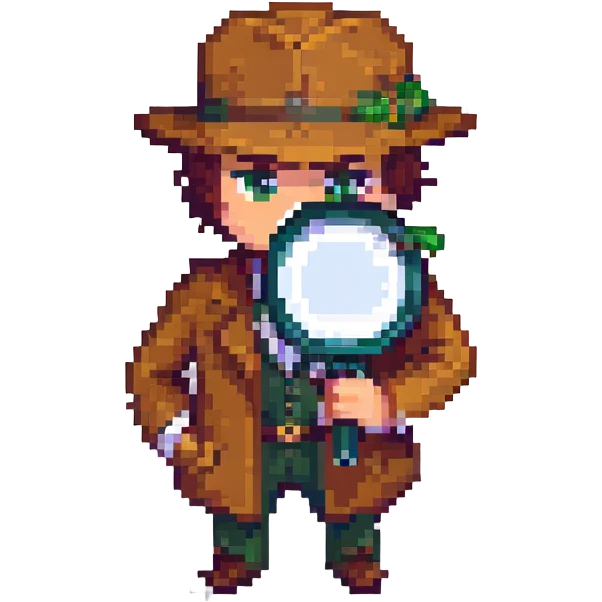 pixel art style detective character with magnifying glass emoji