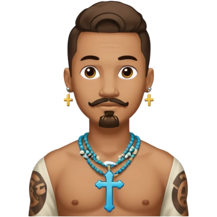 Deci creează mi un emoticon cu un băiat mai creol care are doar o coadă are cercel intr o ureche are tatuaje și barba cioc și mustața și are lanț la gât cu cruce vreau să fie cu totul cu tot cu corp și cercel vreau să aibă doar intr o ureche nu în ambele  emoji