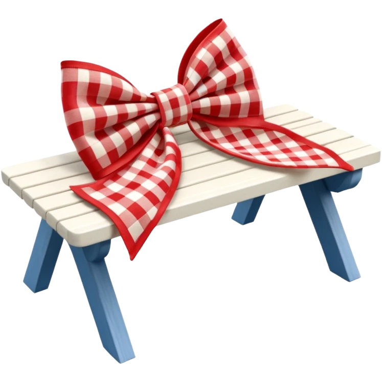 Red and off white Gingham, picnic table plaid print, 3D rendering Fabric bow, isolated, hyperrealistic. 4k hd professional quality  emoji