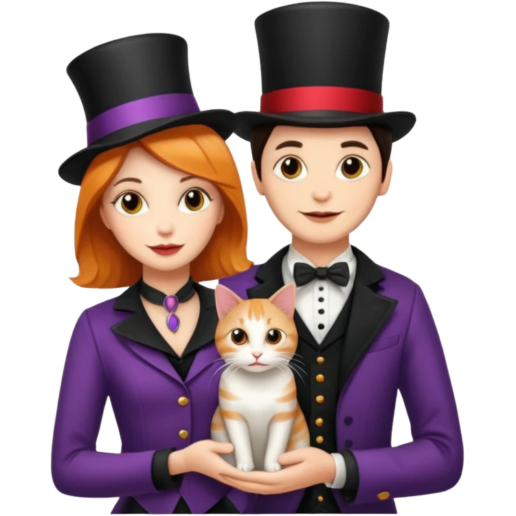 magician couple and their pet cat emoji