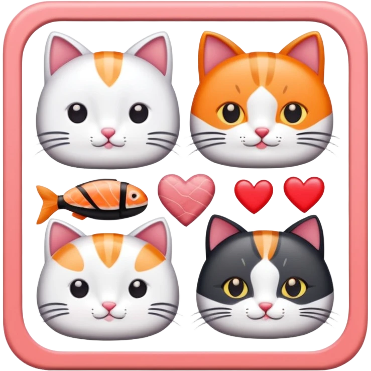 square border pattern of hearts, sushi, and cats emoji