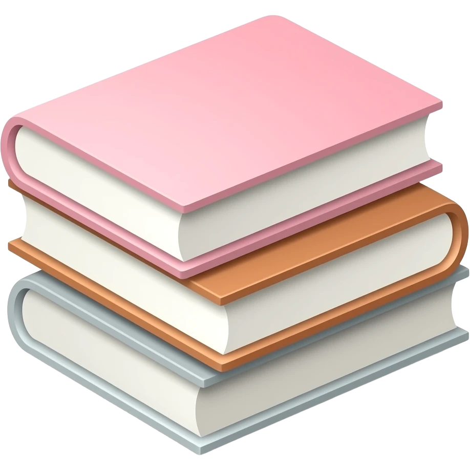 stacked pastel books, with soft shadows, gentle sparkle, minimalistic clean girl vibe, pink, brown and light grey emoji