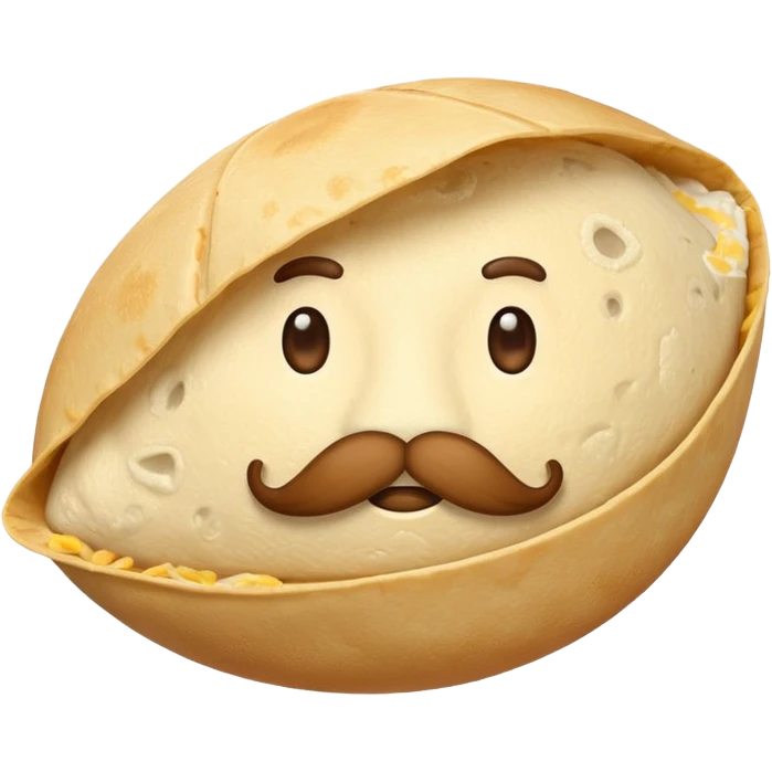 a fresh "Flting" flour tortilla football with a mustache emoji