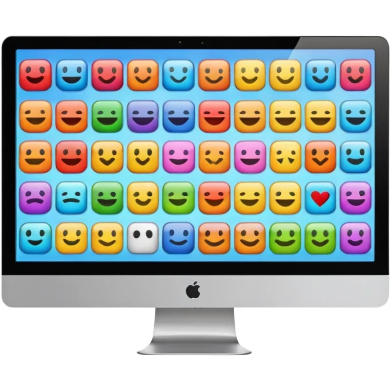Emoji style iMac screen displaying app icons in grid emoji