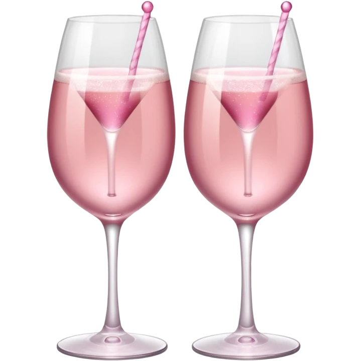 Dos Champagne rosa cruzadas de la parte donde se sostiene con la mano, formando una x, con un listón de moño color rosa claro sin cartas, que sea aesthetic emoji