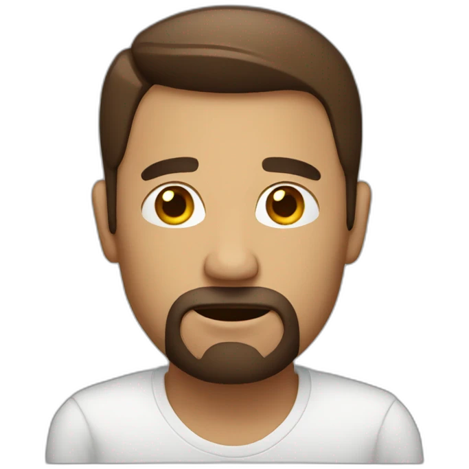 man with slight frown holding a coffee emoji