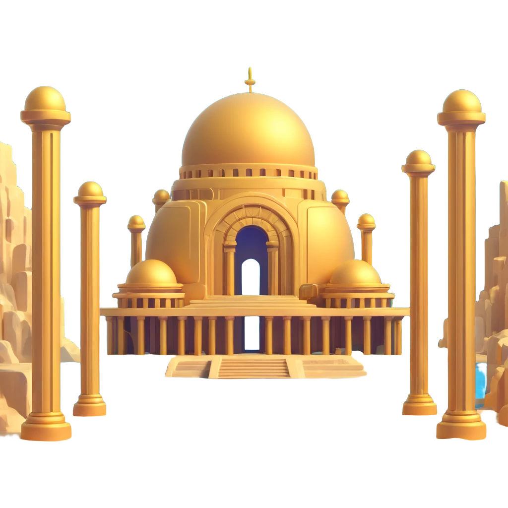 futuristic Anunnaki golden underwater base with domes and pillars emoji