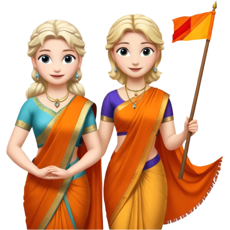 Elsa and Anna Arendelle meets with goddess Bharat Mata emoji