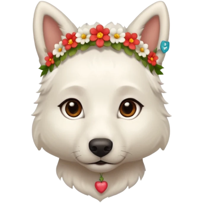Brown eyes White Shepard with very short fur with 1 flowerband on the head emoji