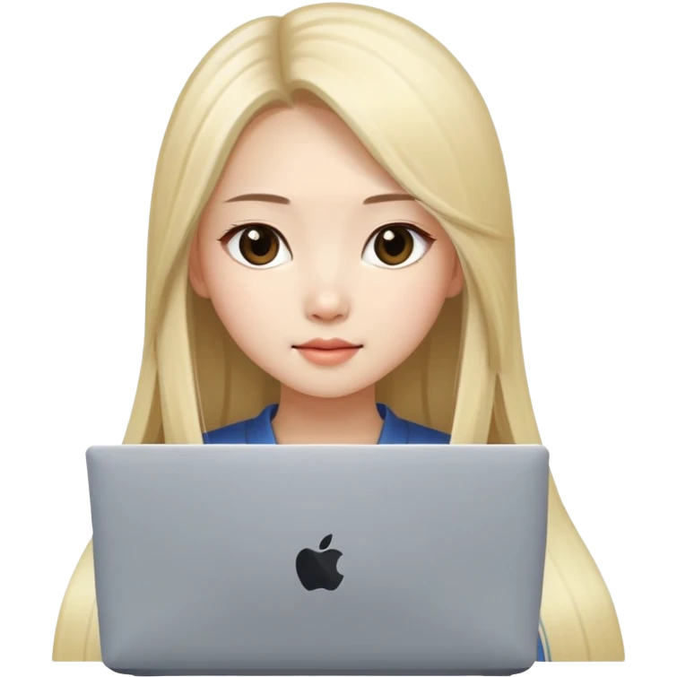 beautiful girl, with long blond hair, straight hair, chinese, with laptop emoji
