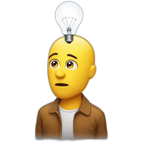 Pensive face with lightbulb on top of head  emoji