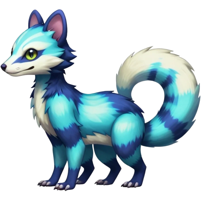 Colorful translucent luminescent glowing Trico-Sergal-Furret-Ferret-Wolverine-Vernid-furry-fursona-fusion-Fakemon-animal-hybrid-creature, full body emoji