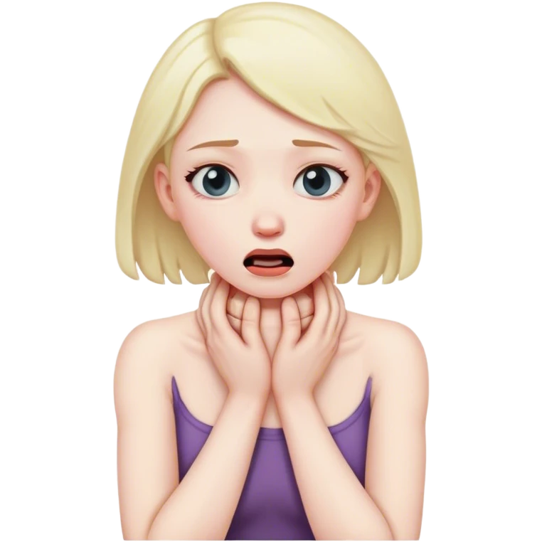a human who is choking herself with her hands in her neck  emoji