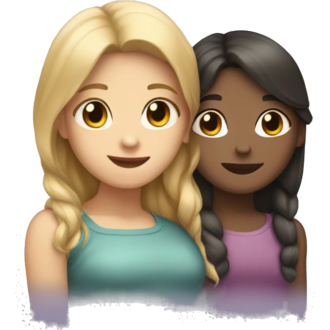 two girlfriends: one with light hair, the other with dark hair hugging emoji