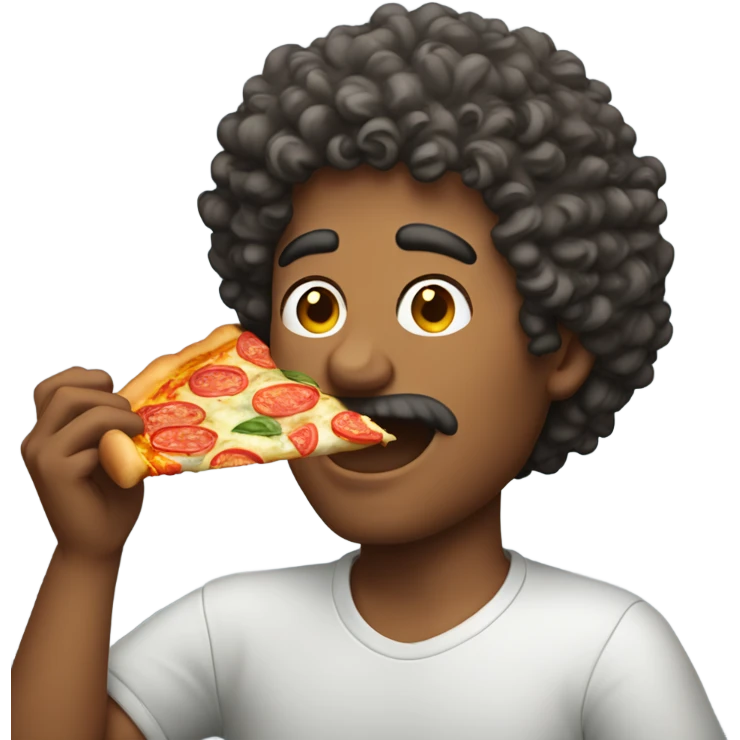 Man with curly hair eating pizza emoji