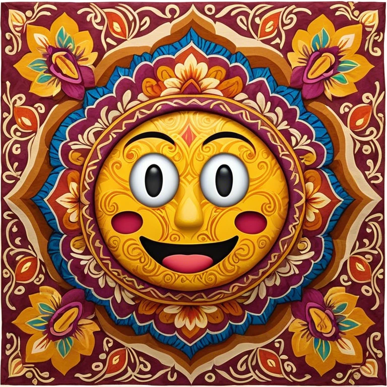 Cinematic Realistic Indonesian Batik Emoji, depicted as a richly patterned textile with intricate colorful designs, rendered with vivid textures and dynamic cultural lighting that captures its artistic heritage. emoji