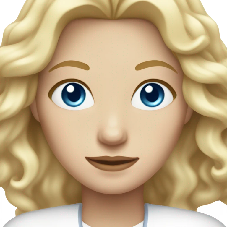 Blonde woman, blue eyes, wavy hair, middle part, white emoji