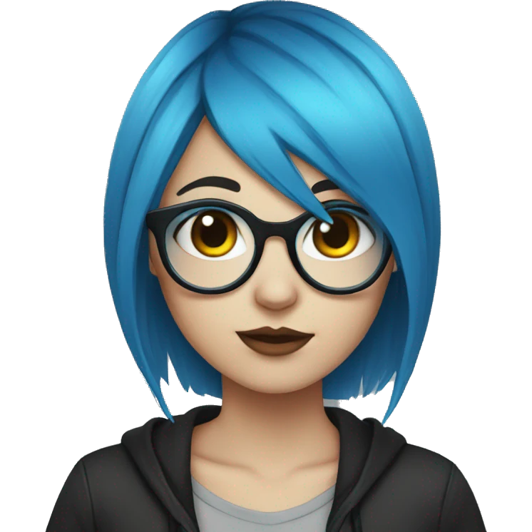 Emo girl with eyeliner and blue hair and lab glasses emoji